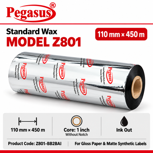 Standard Wax-Z801,110mmx450mtr,1 inch Core,Without Notch,Ink Out